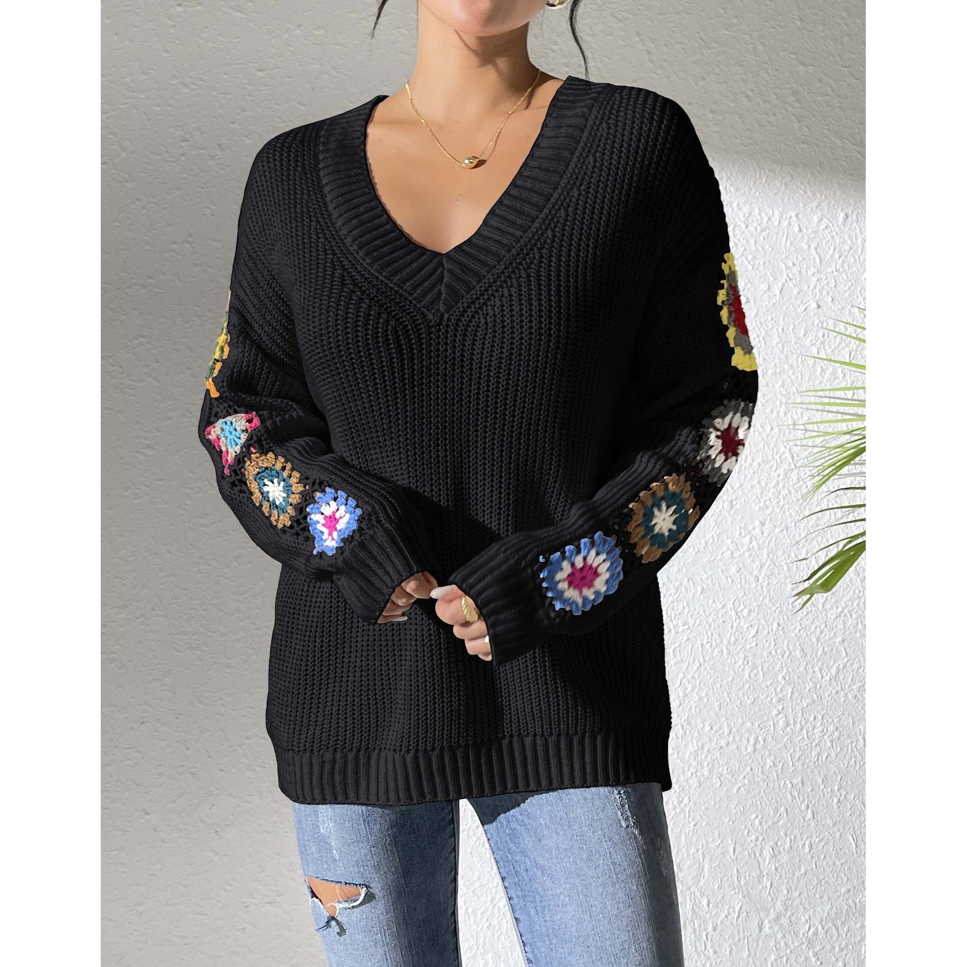 Women Floral Longline Pullover Sweater
