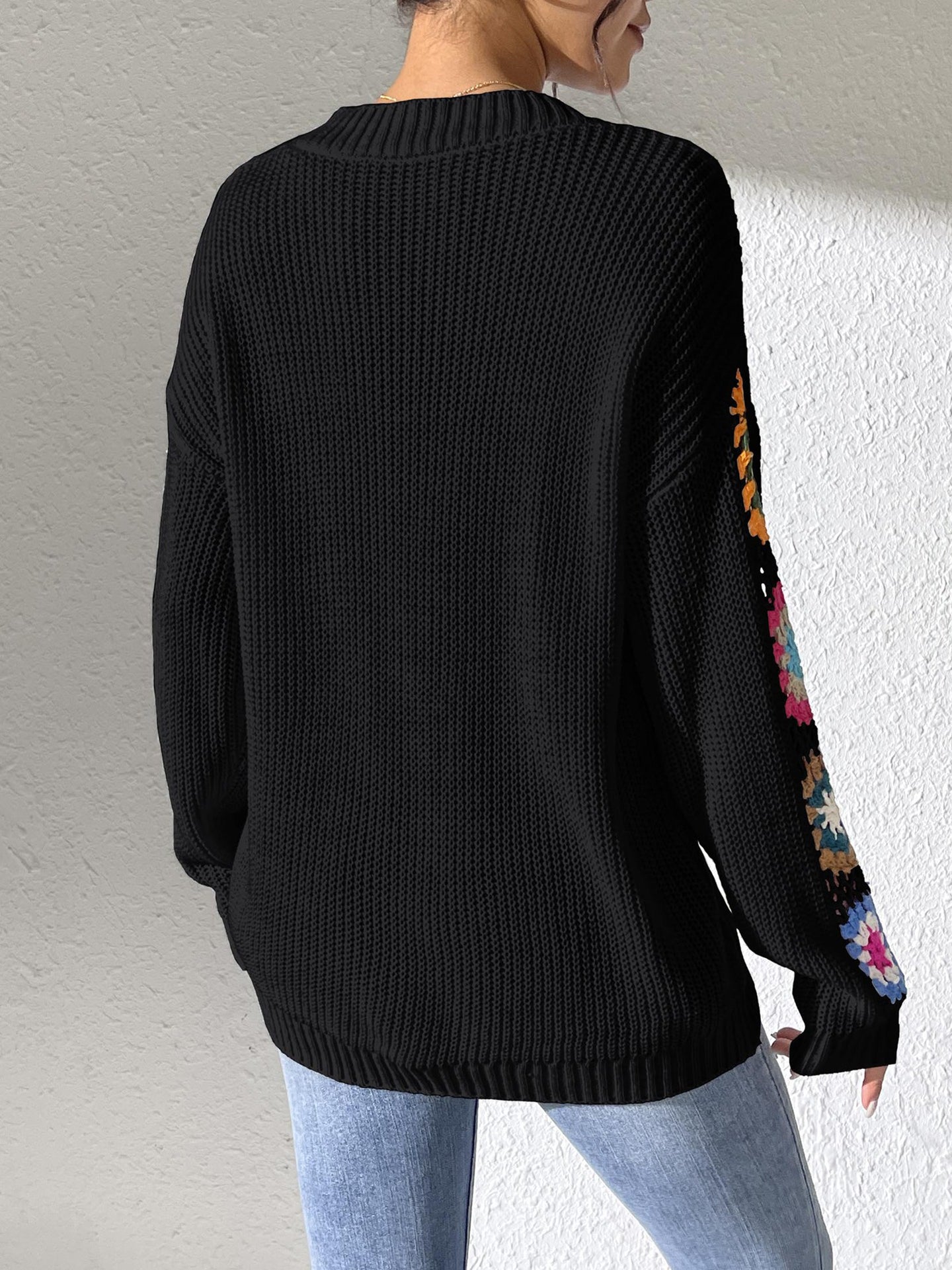 Women Floral Longline Pullover Sweater
