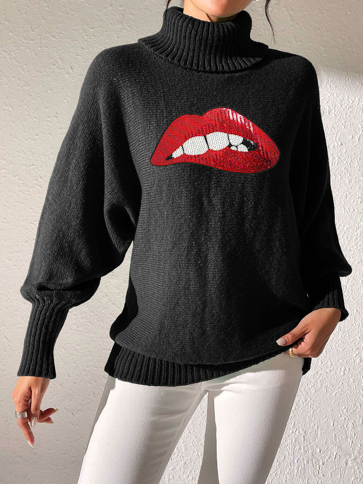 Women Turtle Neck Self Design Pullover