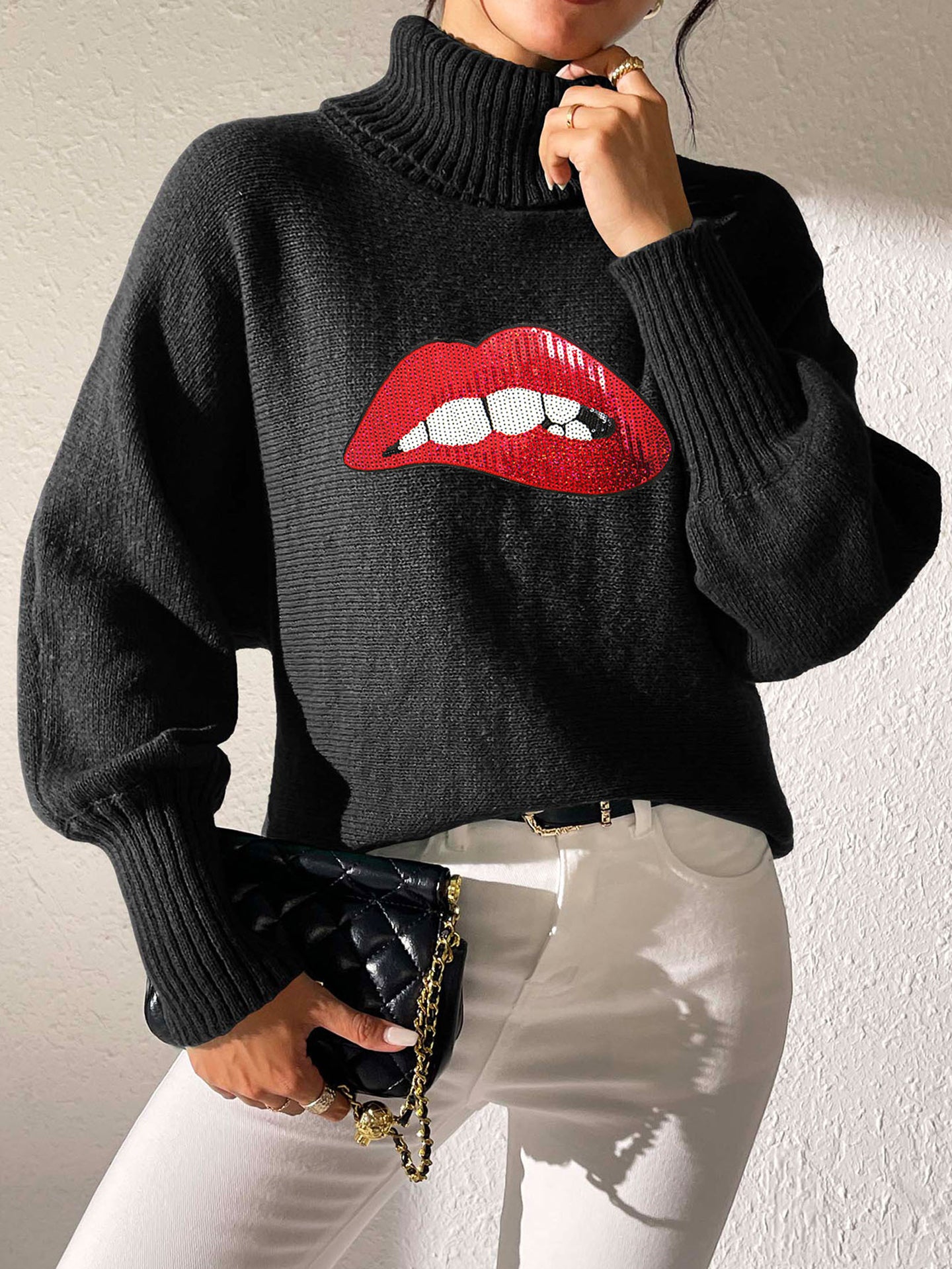 Women Turtle Neck Self Design Pullover