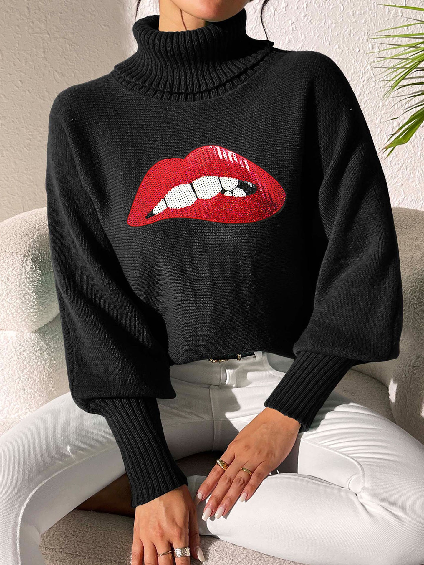 Women Turtle Neck Self Design Pullover