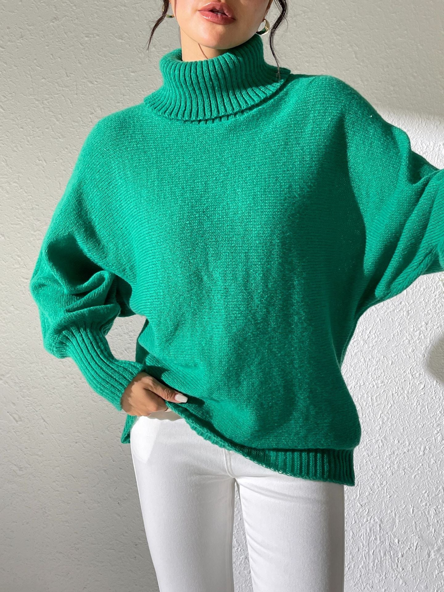 Women Turtle Neck Long Sleeves Pullover