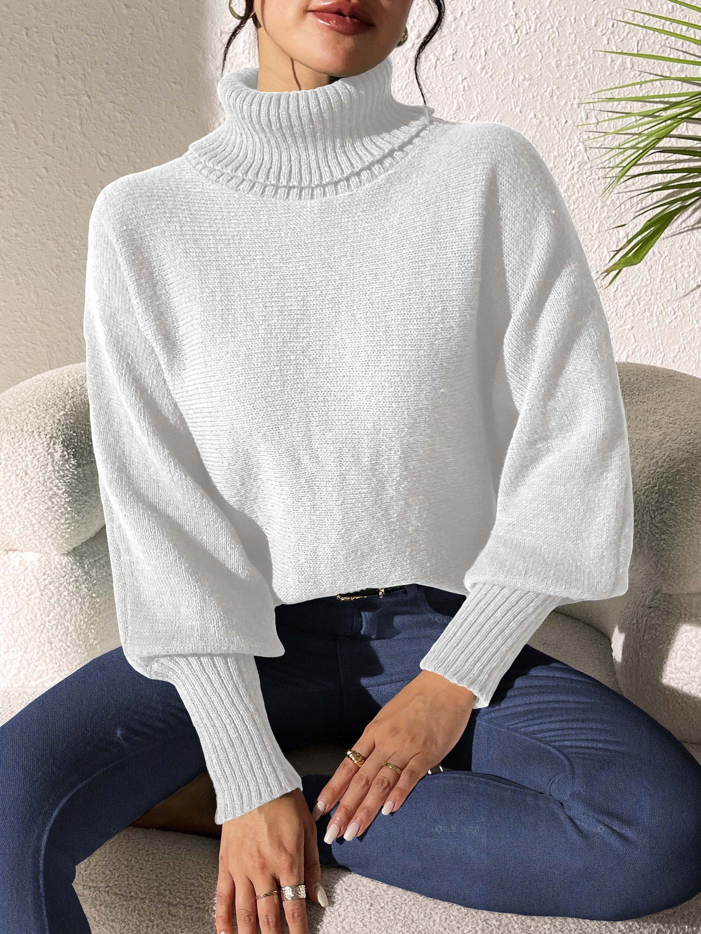 Women Turtle Neck Long Sleeves Pullover Sweaters