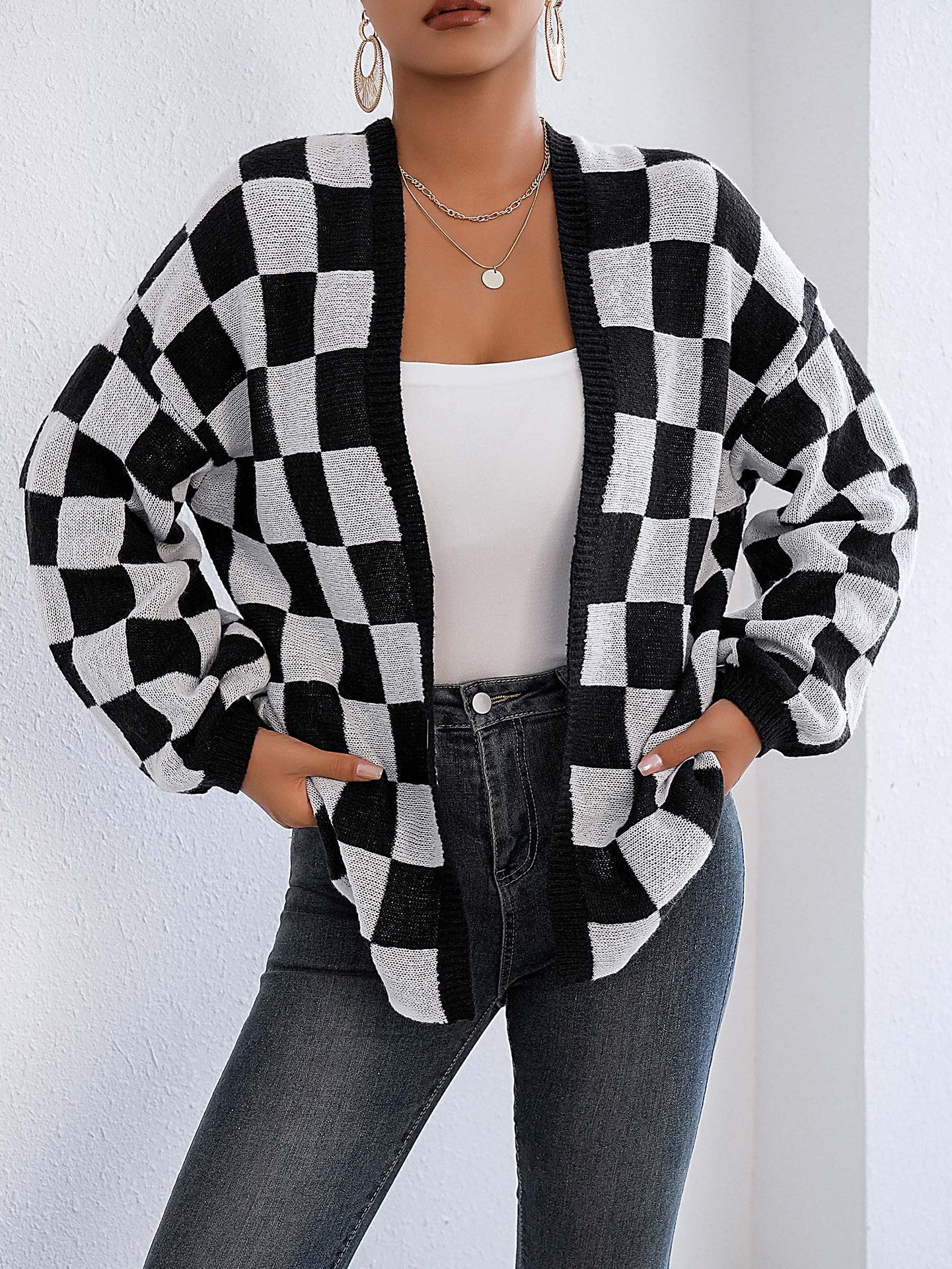 Checked Open Front Shrug
