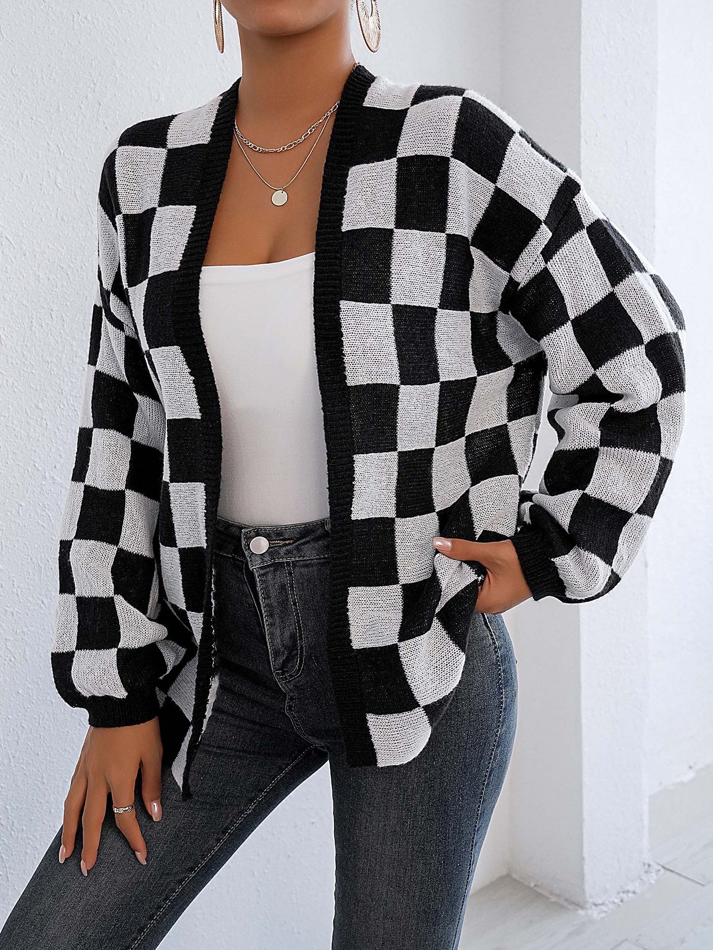 Checked Open Front Shrug