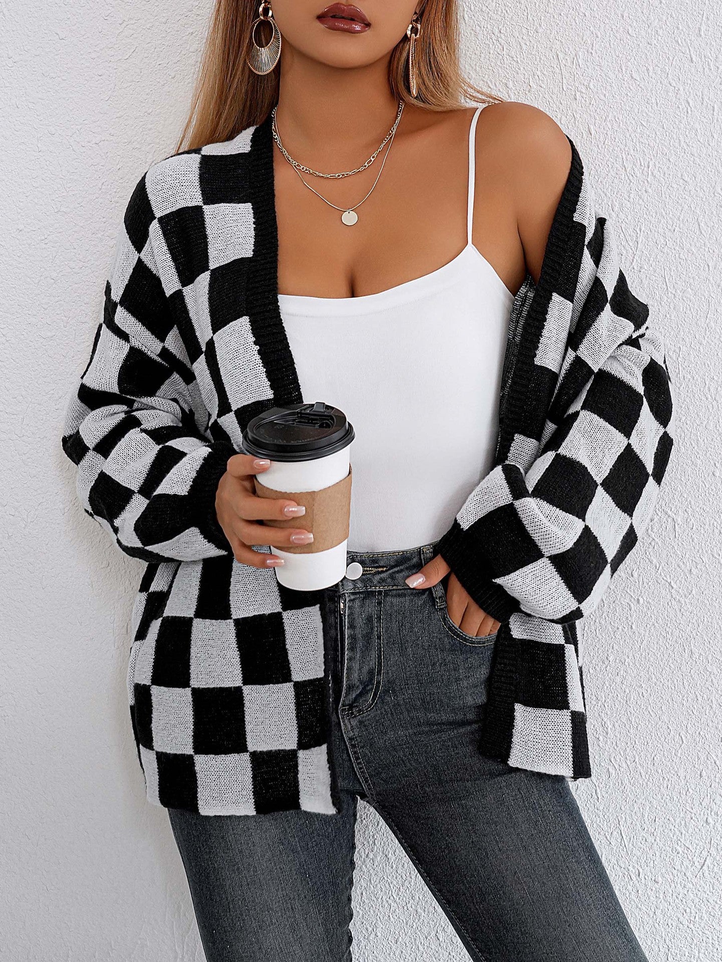 Checked Open Front Shrug