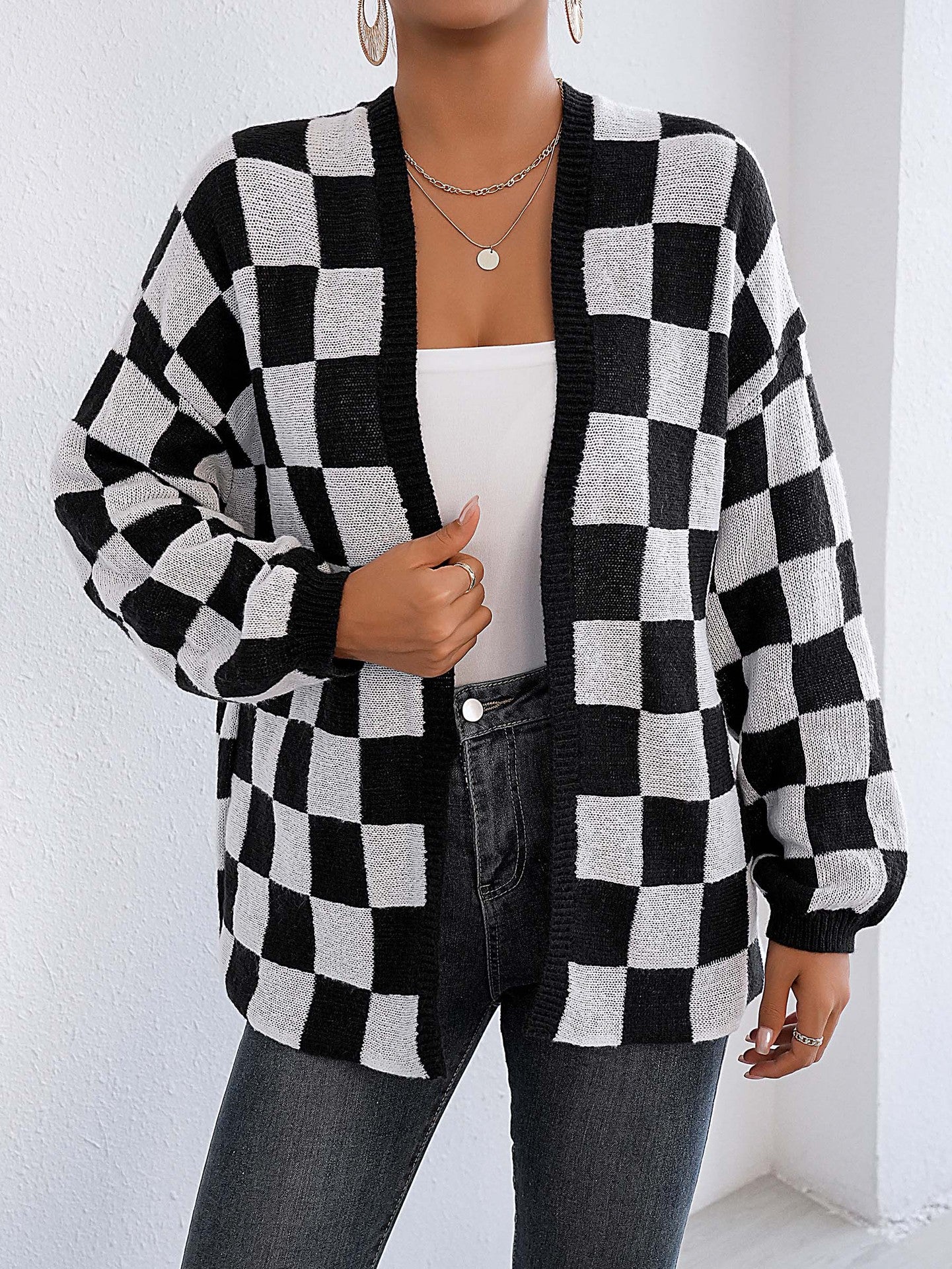 Checked Open Front Shrug