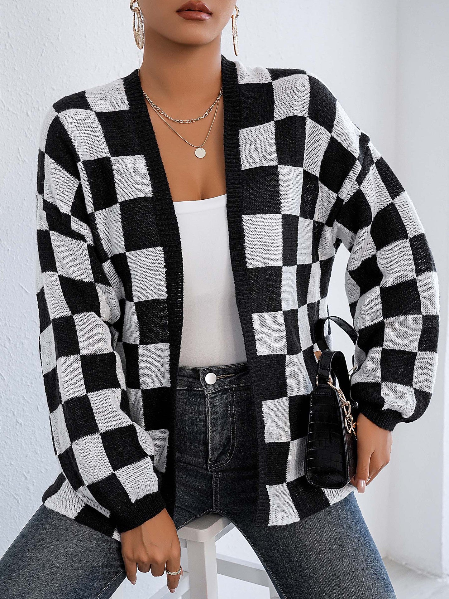 Checked Open Front Shrug