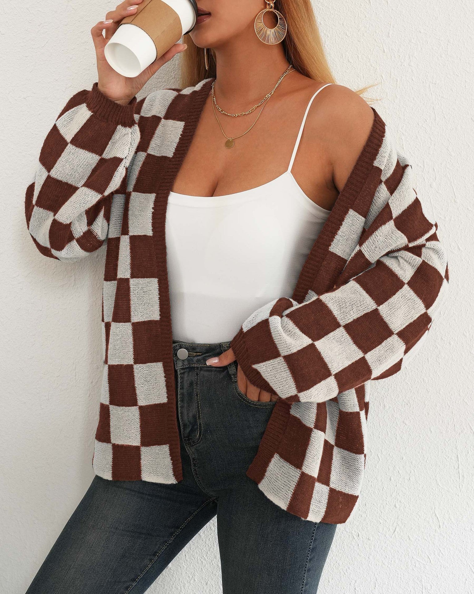 Women Checked Shrug