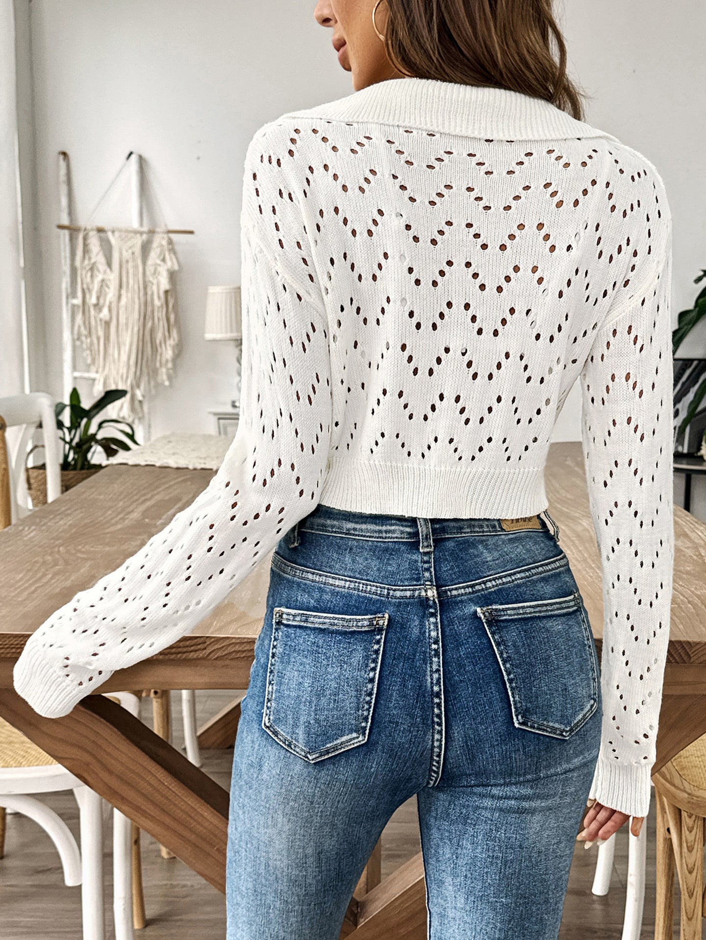 Women Self Design Shirt Collar Acrylic Top