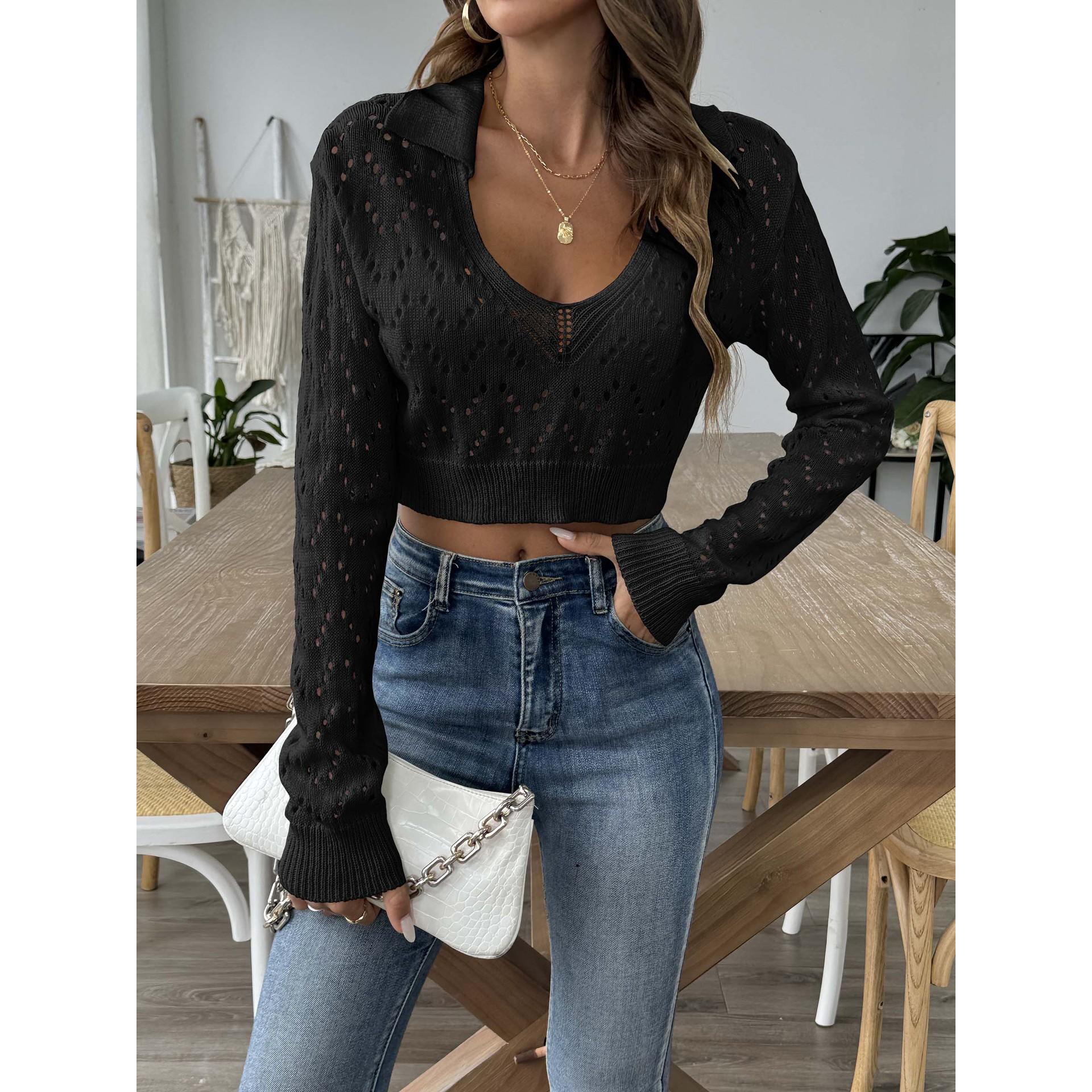 Women Self Design Shirt Collar Acrylic Top