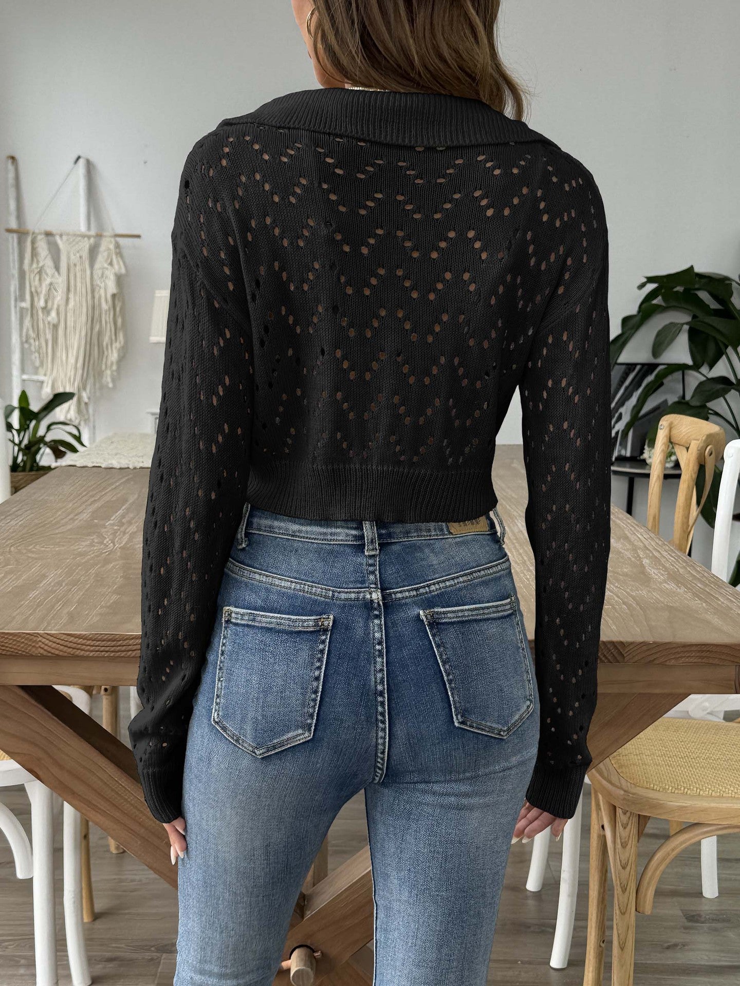 Women Self Design Shirt Collar Acrylic Top