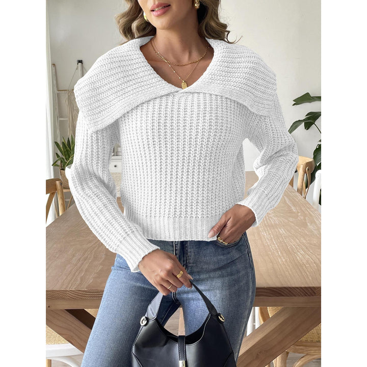 Women V-Neck Ribbed Pullover