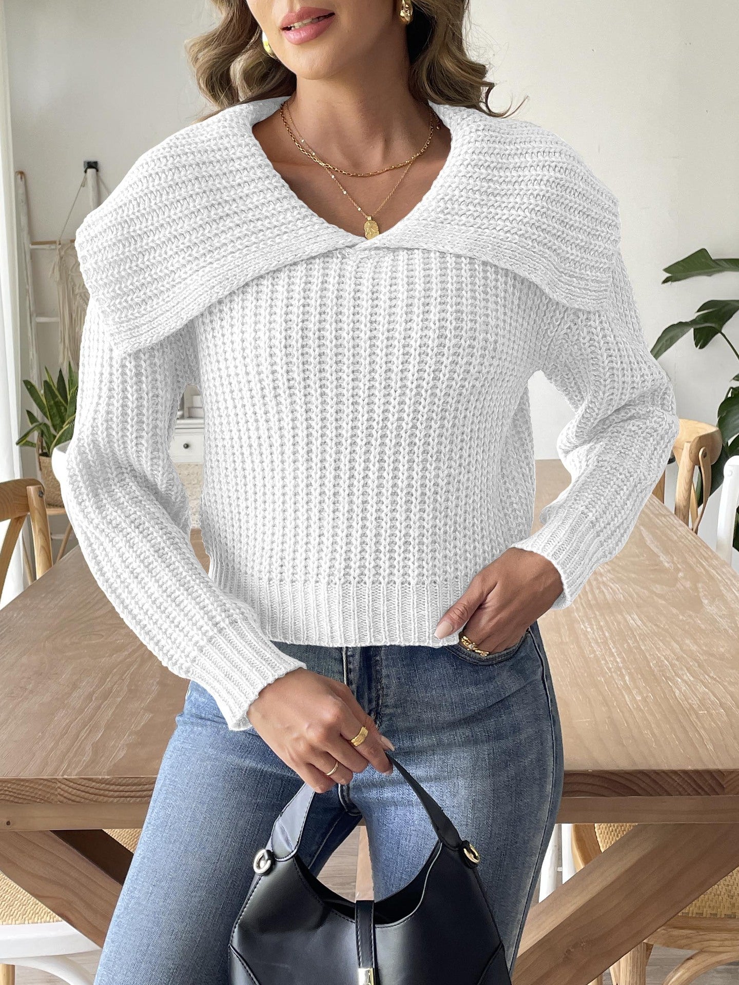 Women V-Neck Ribbed Pullover