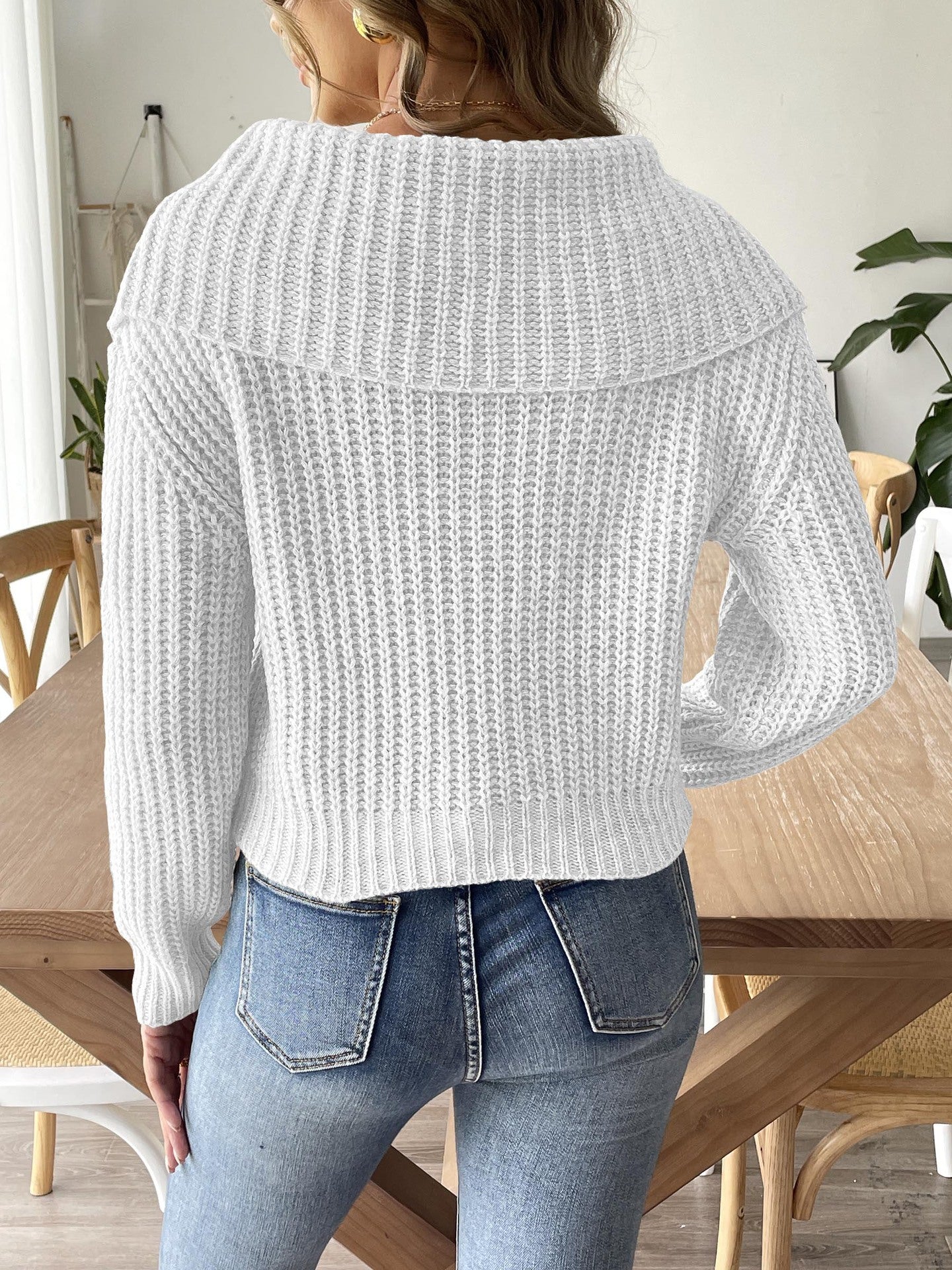 Women V-Neck Ribbed Pullover