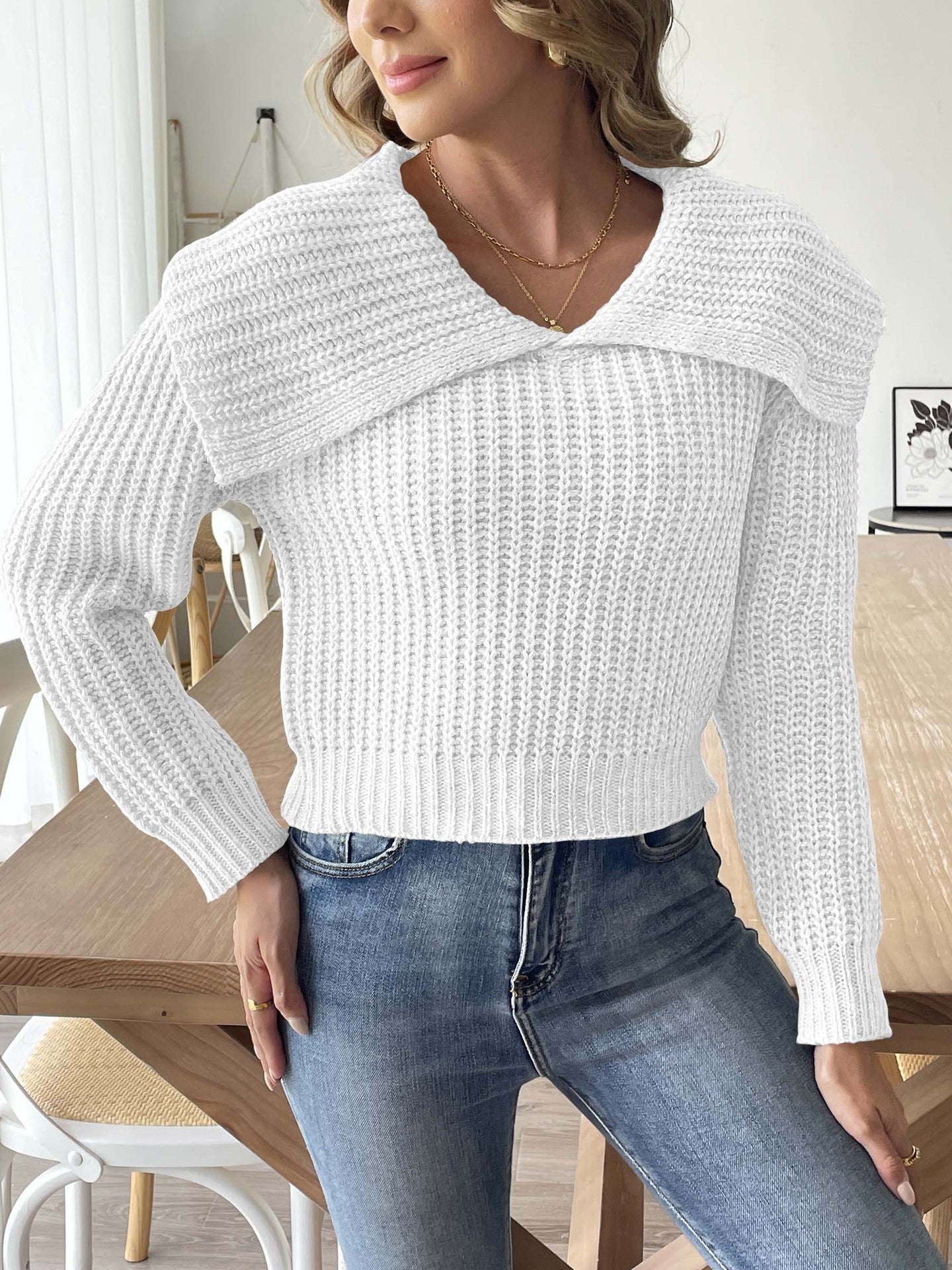 Women V-Neck Ribbed Pullover