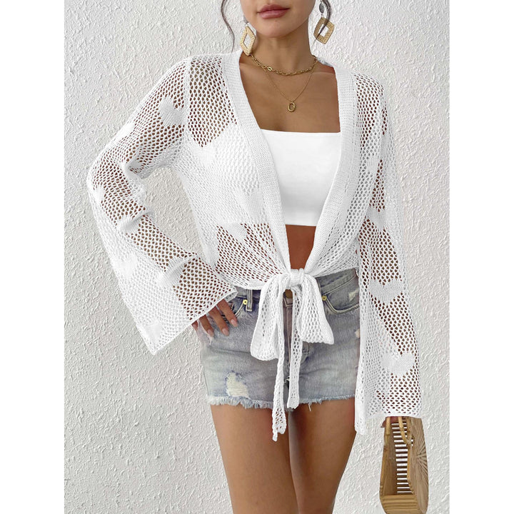 Self Design Long Sleeves Tie-Up Shrug