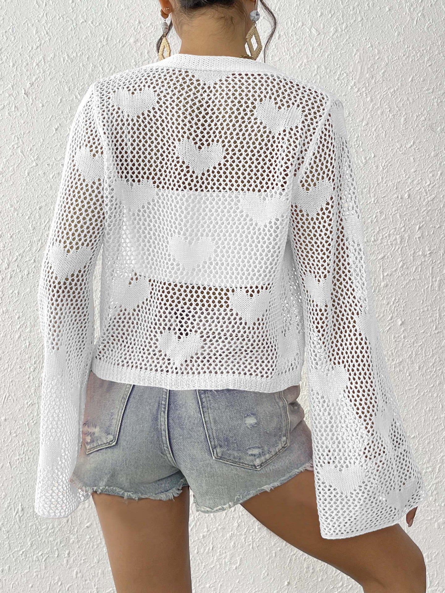Self Design Long Sleeves Tie-Up Shrug
