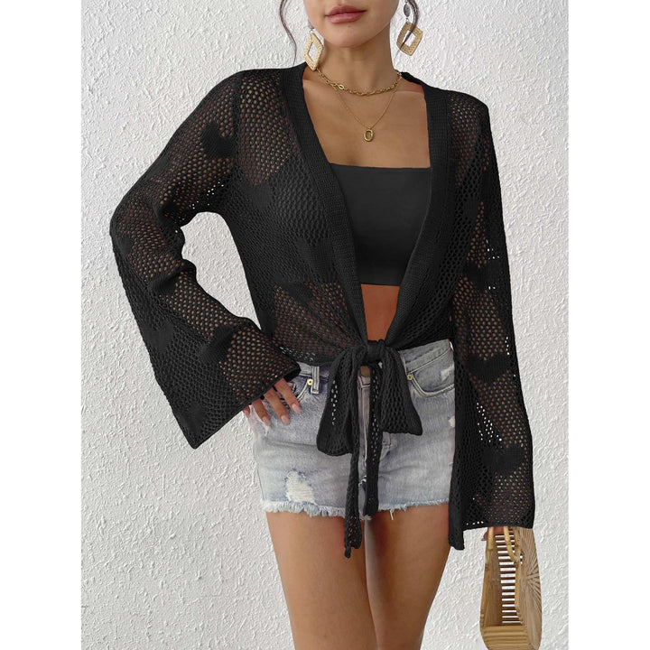 Self Design Long Sleeves Tie-Up Shrug