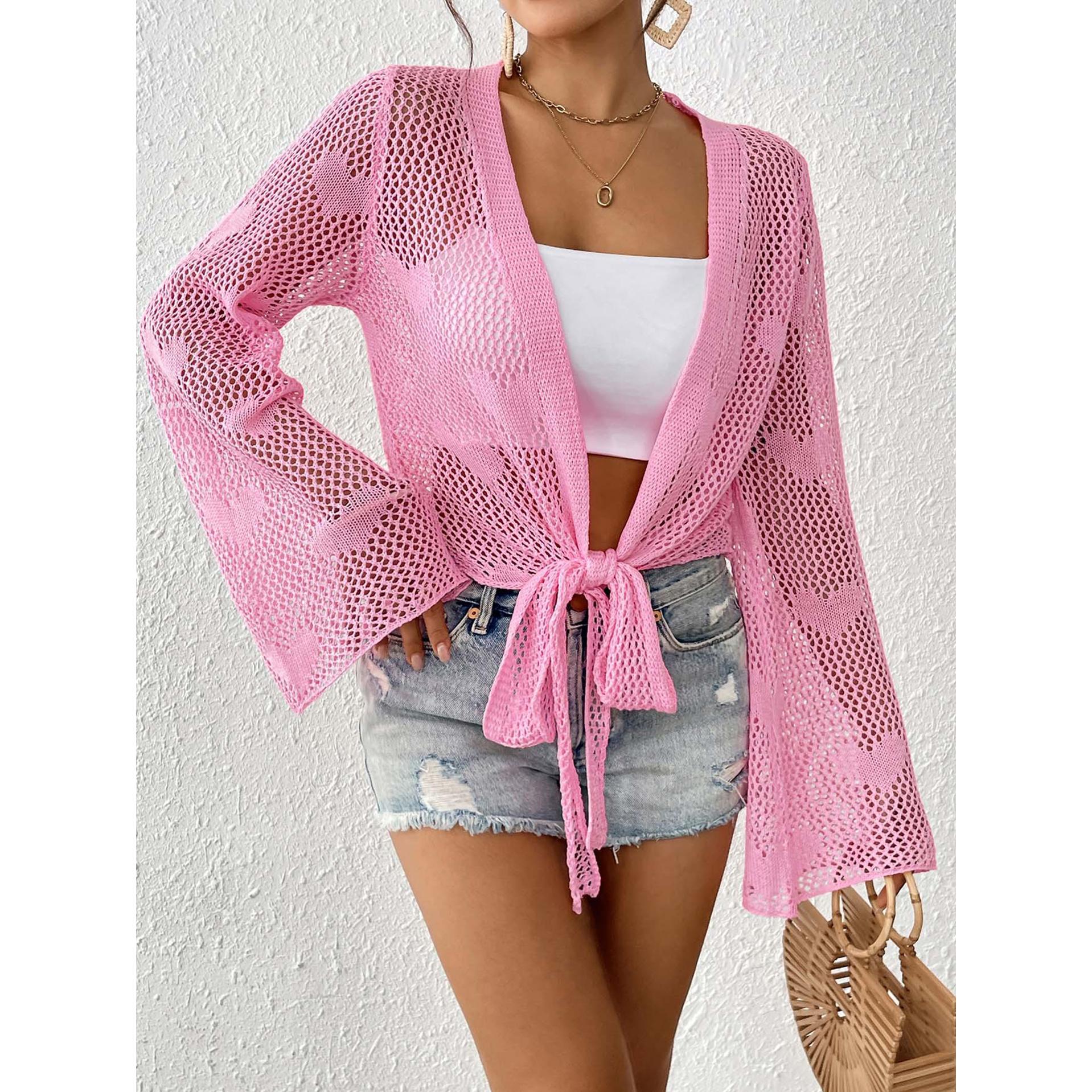 Self Design Long Sleeves Tie-Up Shrug