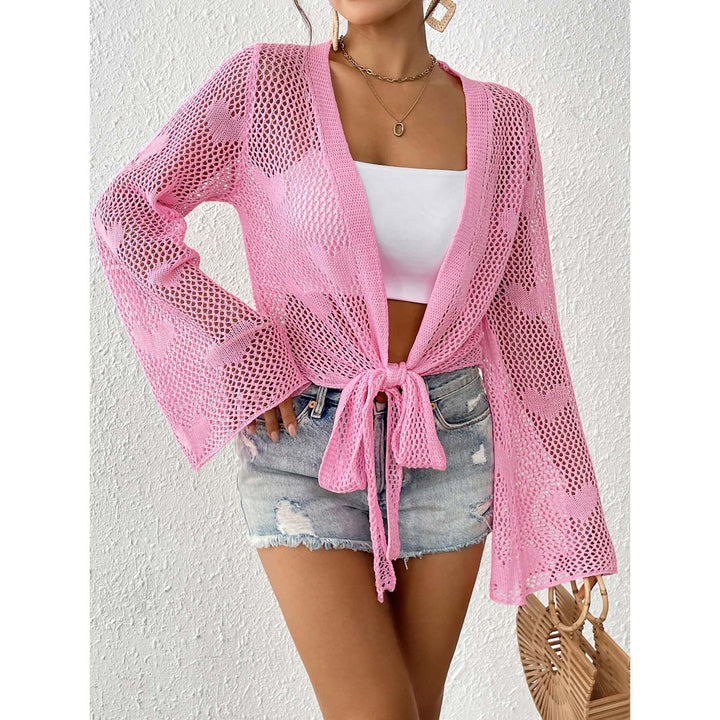 Self Design Long Sleeves Tie-Up Shrug