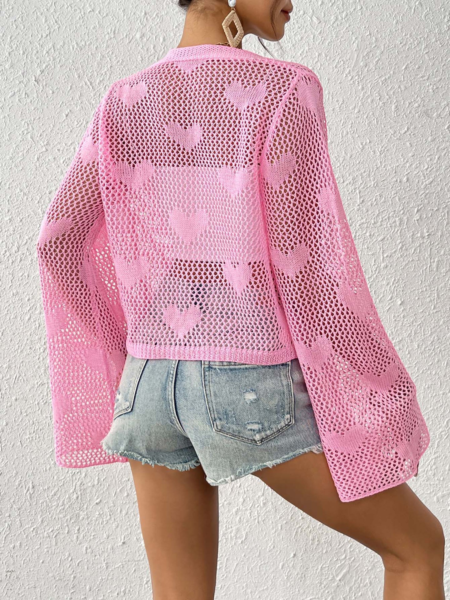 Self Design Long Sleeves Tie-Up Shrug