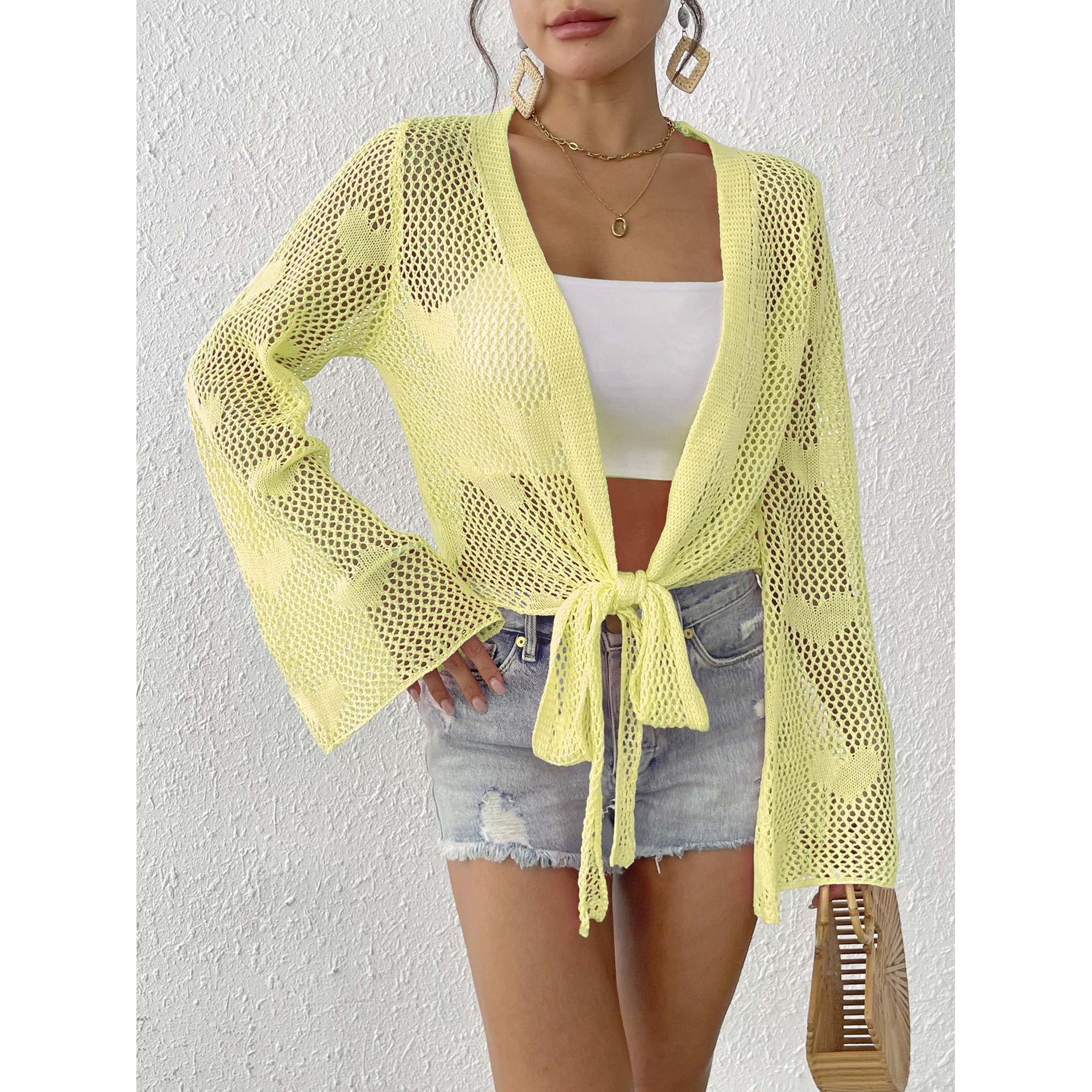 Self Design Long Sleeves Tie-Up Shrug