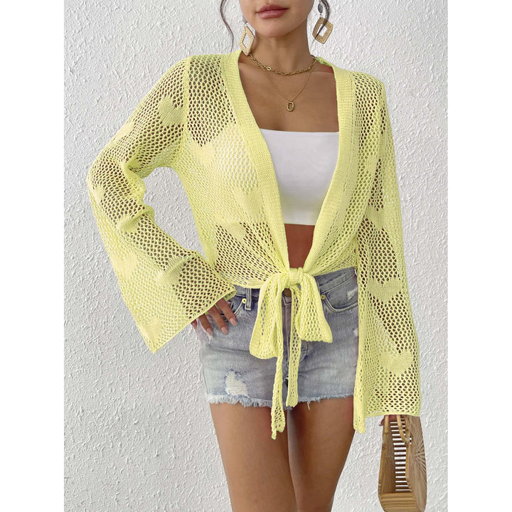 Self Design Long Sleeves Tie-Up Shrug