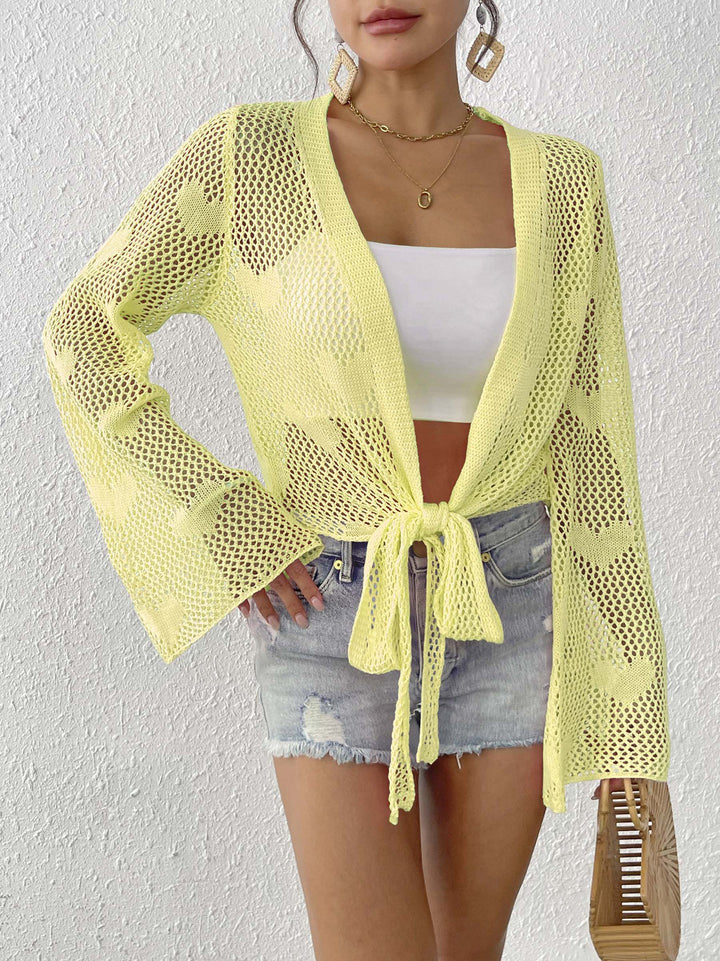 Self Design Long Sleeves Tie-Up Shrug