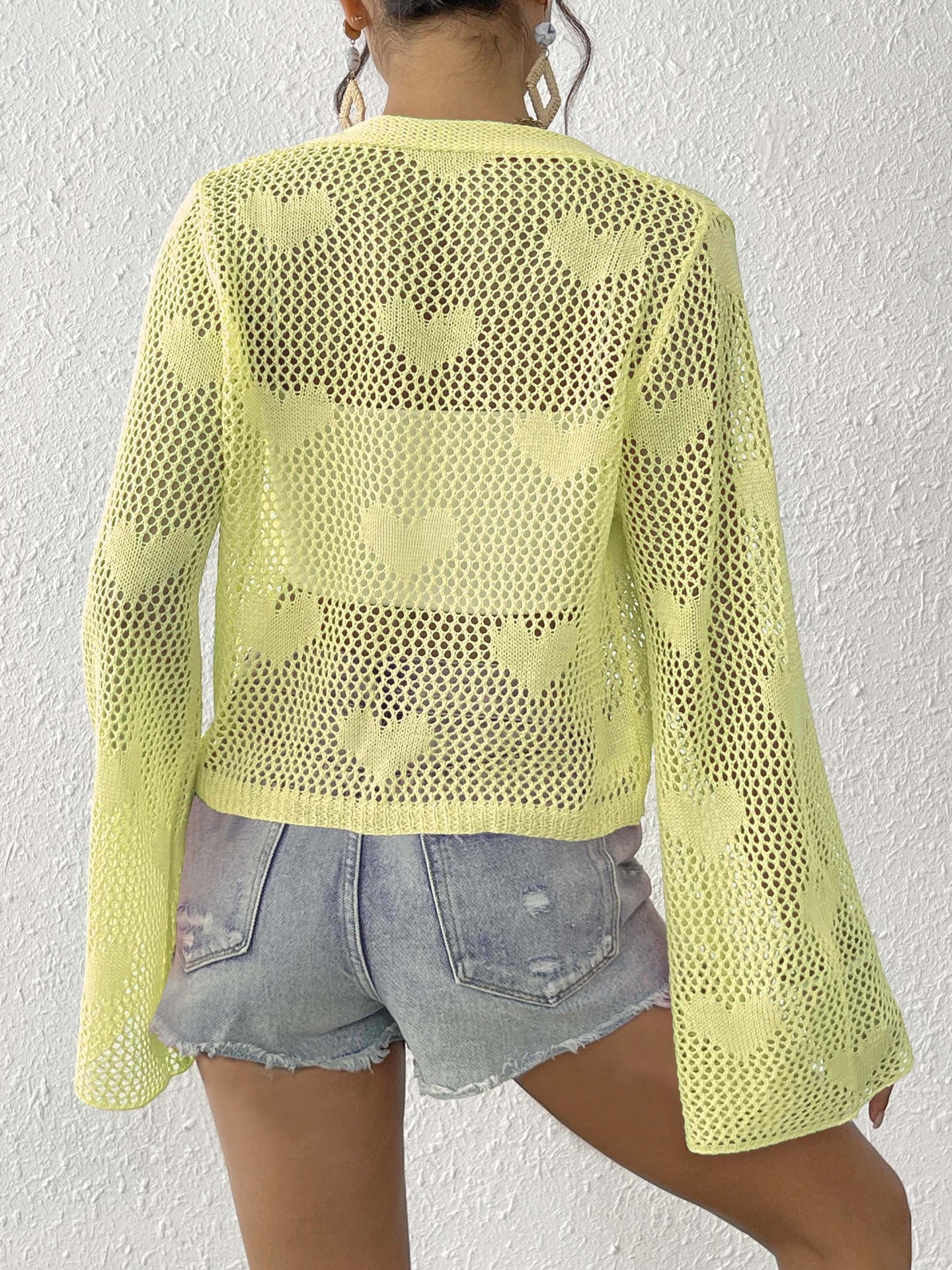 Self Design Long Sleeves Tie-Up Shrug
