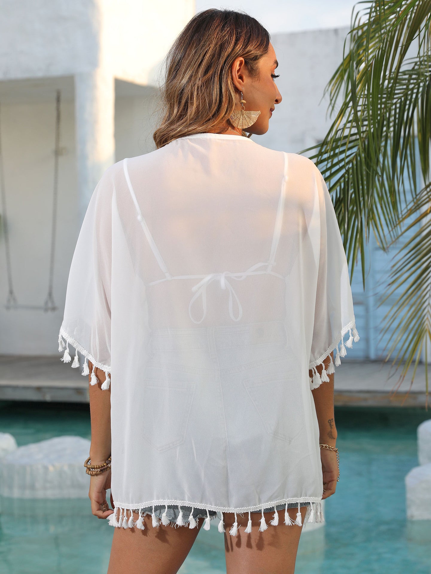 Tie-Up Neck Open Front Shrug