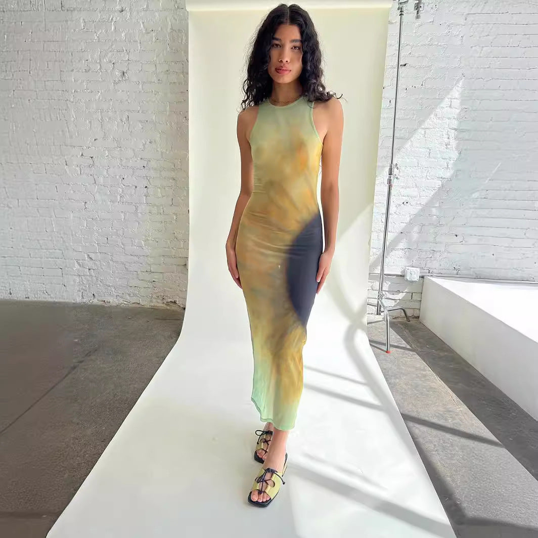 Halter Neck Tie and Dye Bodycon Dress