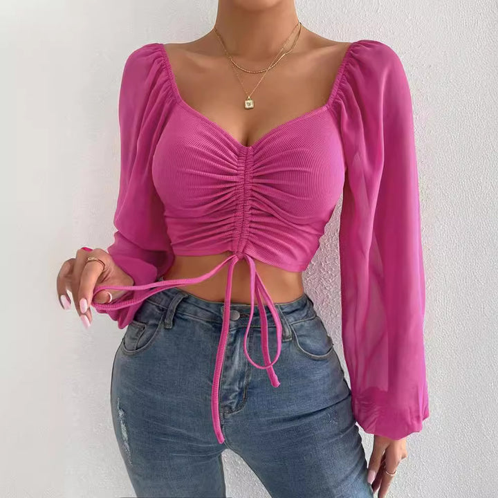 Women Solid Sweetheart Neck Crop Top