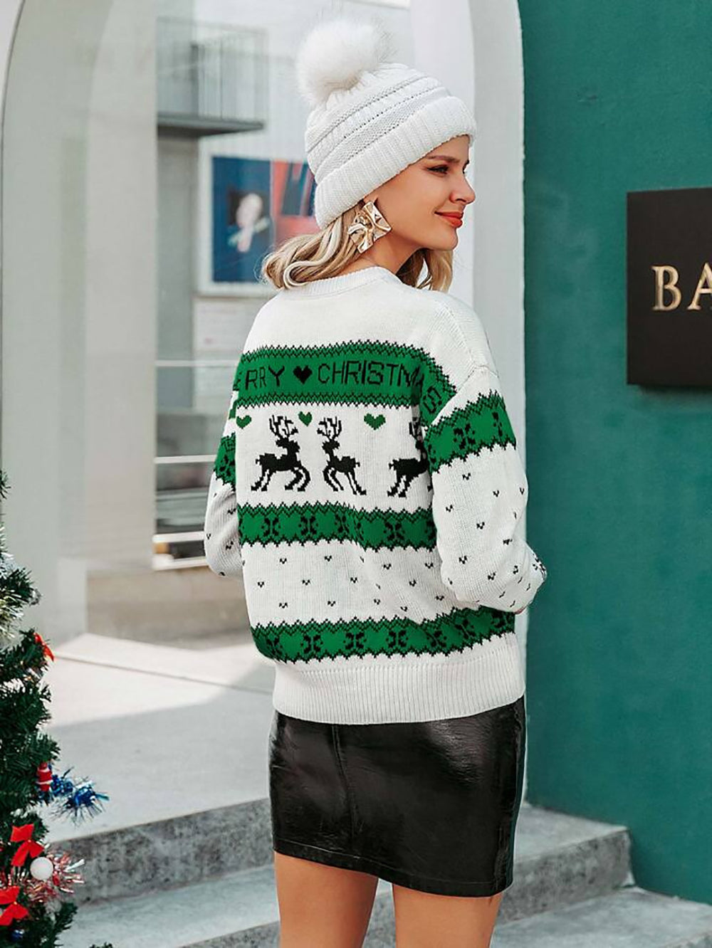 Women Boucle Round Neck Long Sleeves Pullover