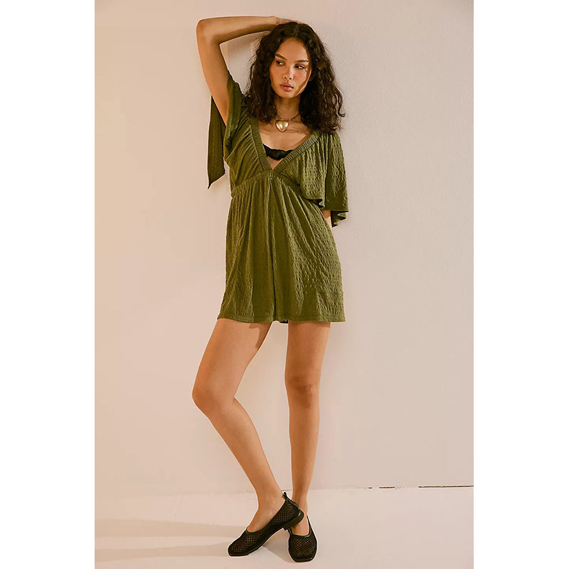 Solid Printed V-NeckJumpsuit