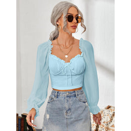 Women Sweetheart Neck Puff Sleeve Ruffles Tank Top