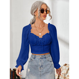 Women Sweetheart Neck Puff Sleeve Ruffles Tank Top
