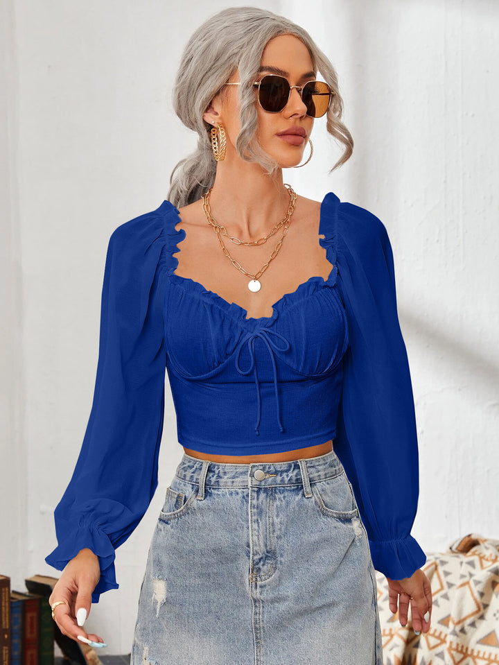 Women Sweetheart Neck Puff Sleeve Ruffles Tank Top