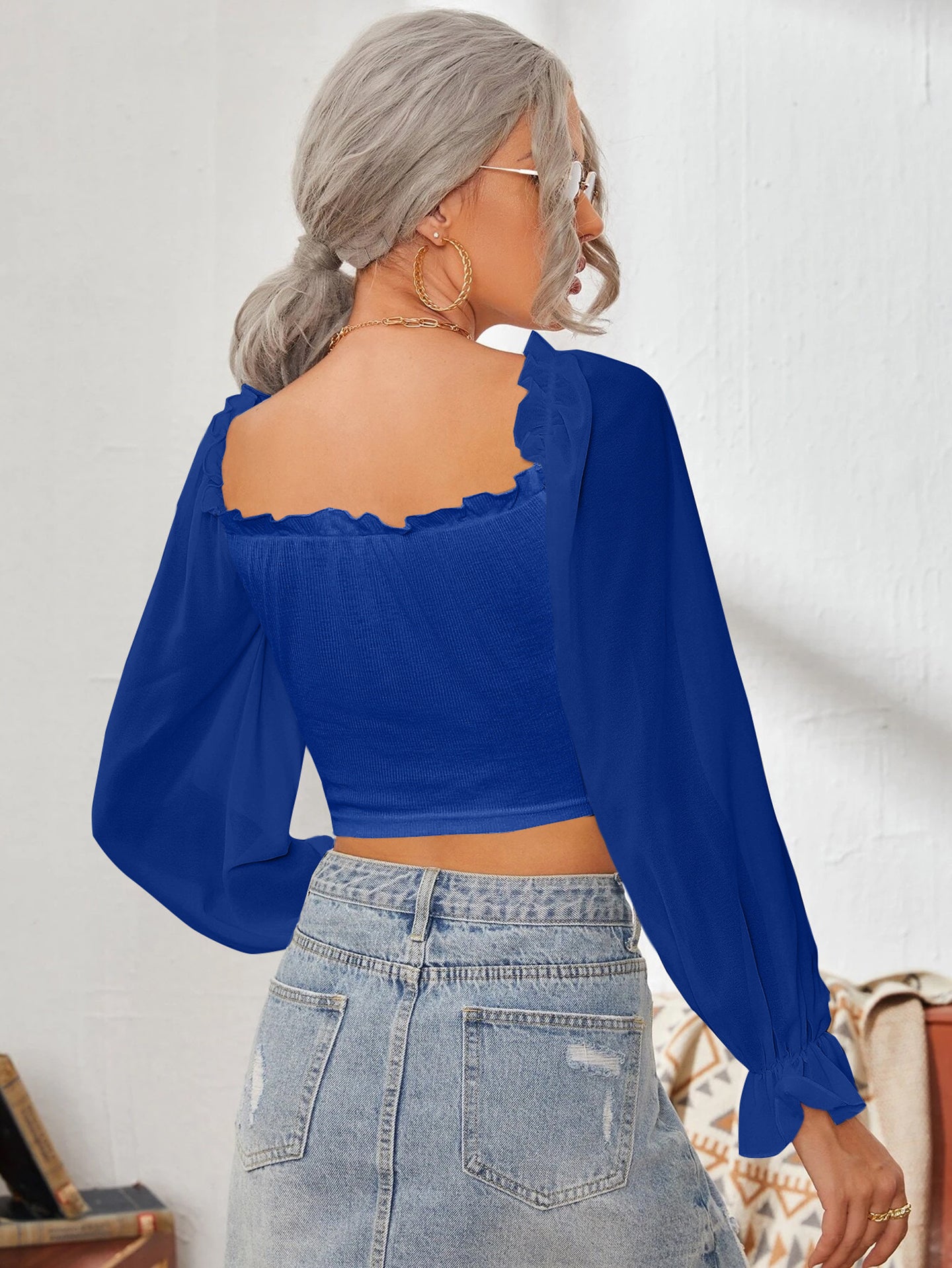 Women Sweetheart Neck Puff Sleeve Ruffles Tank Top