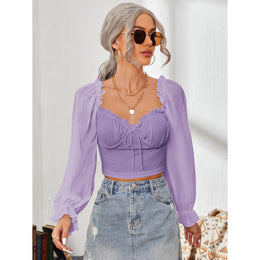 Women Sweetheart Neck Puff Sleeve Ruffles Tank Top