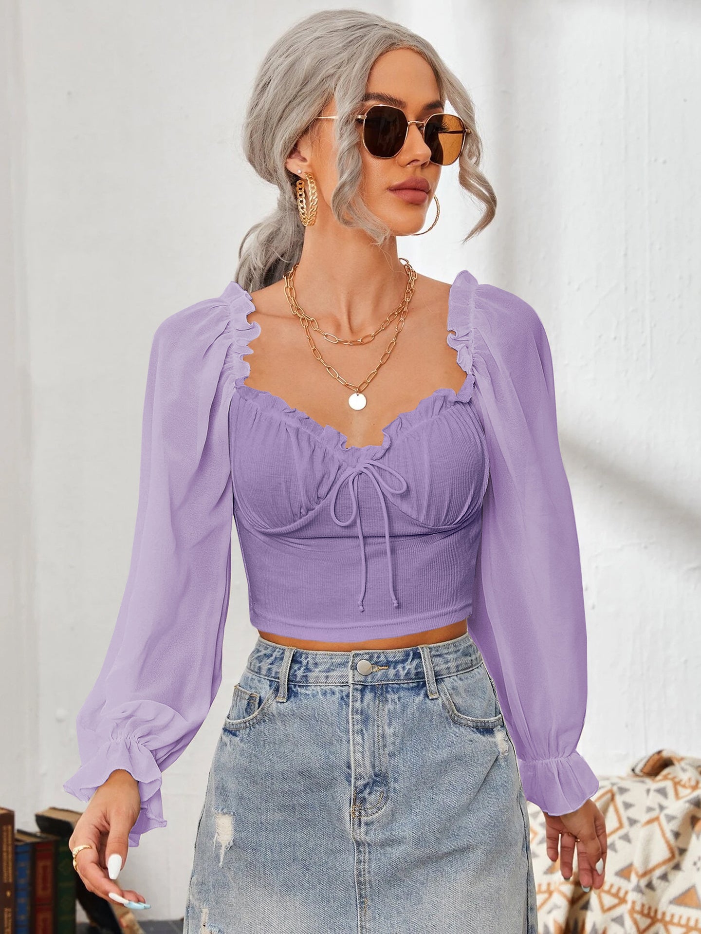 Women Sweetheart Neck Puff Sleeve Ruffles Tank Top