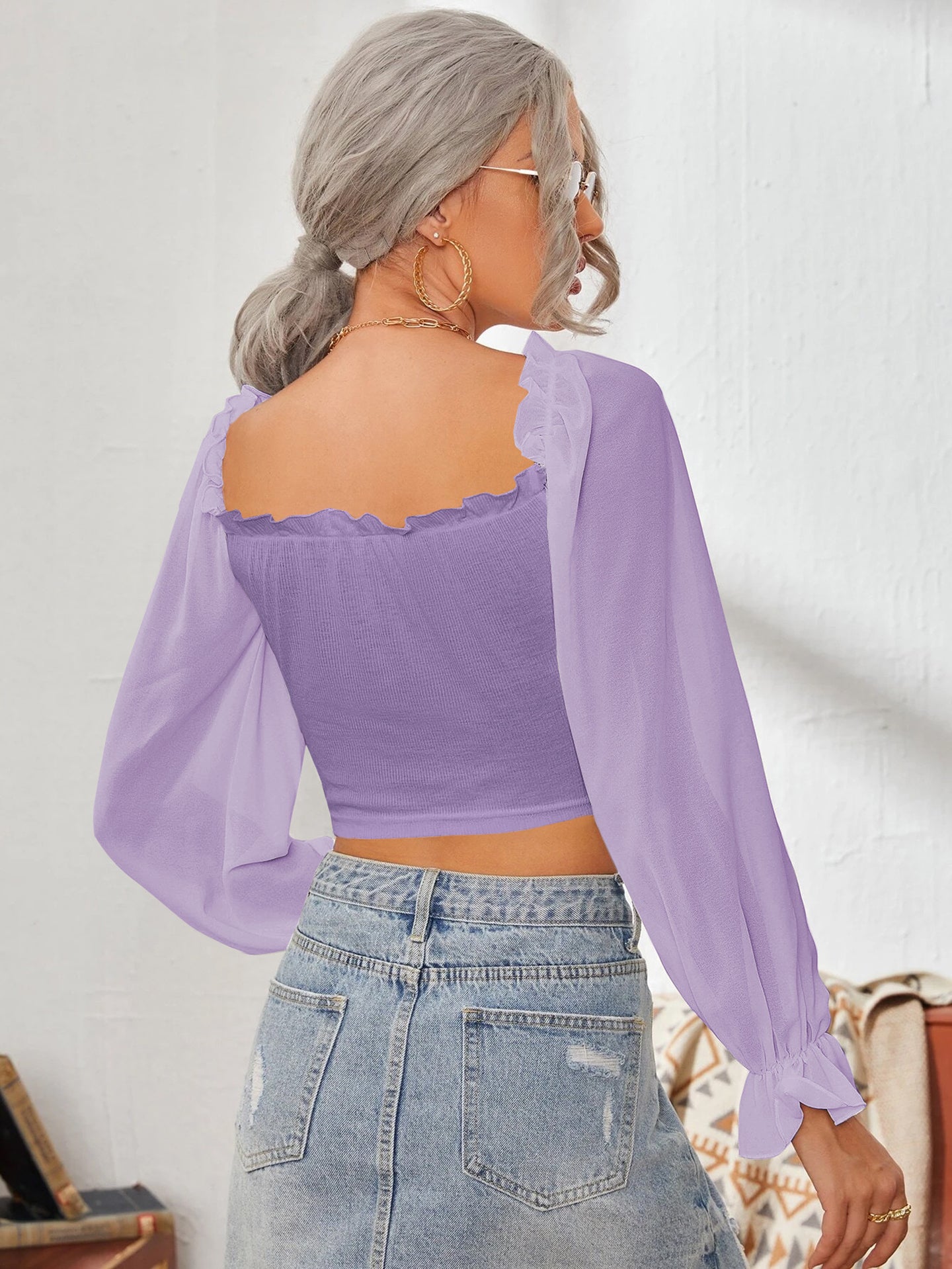Women Sweetheart Neck Puff Sleeve Ruffles Tank Top