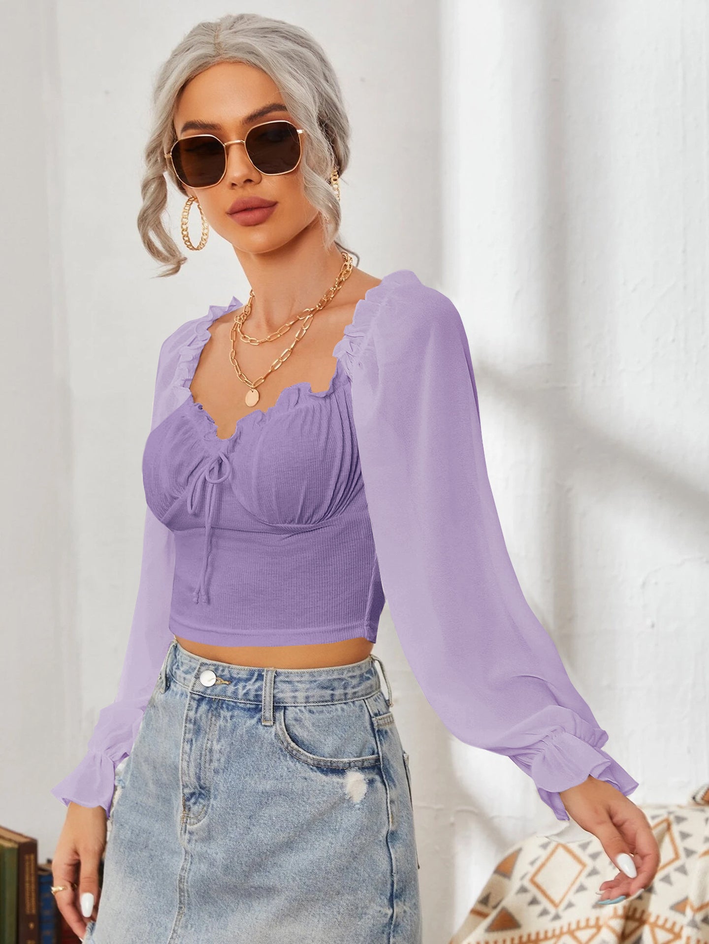 Women Sweetheart Neck Puff Sleeve Ruffles Tank Top