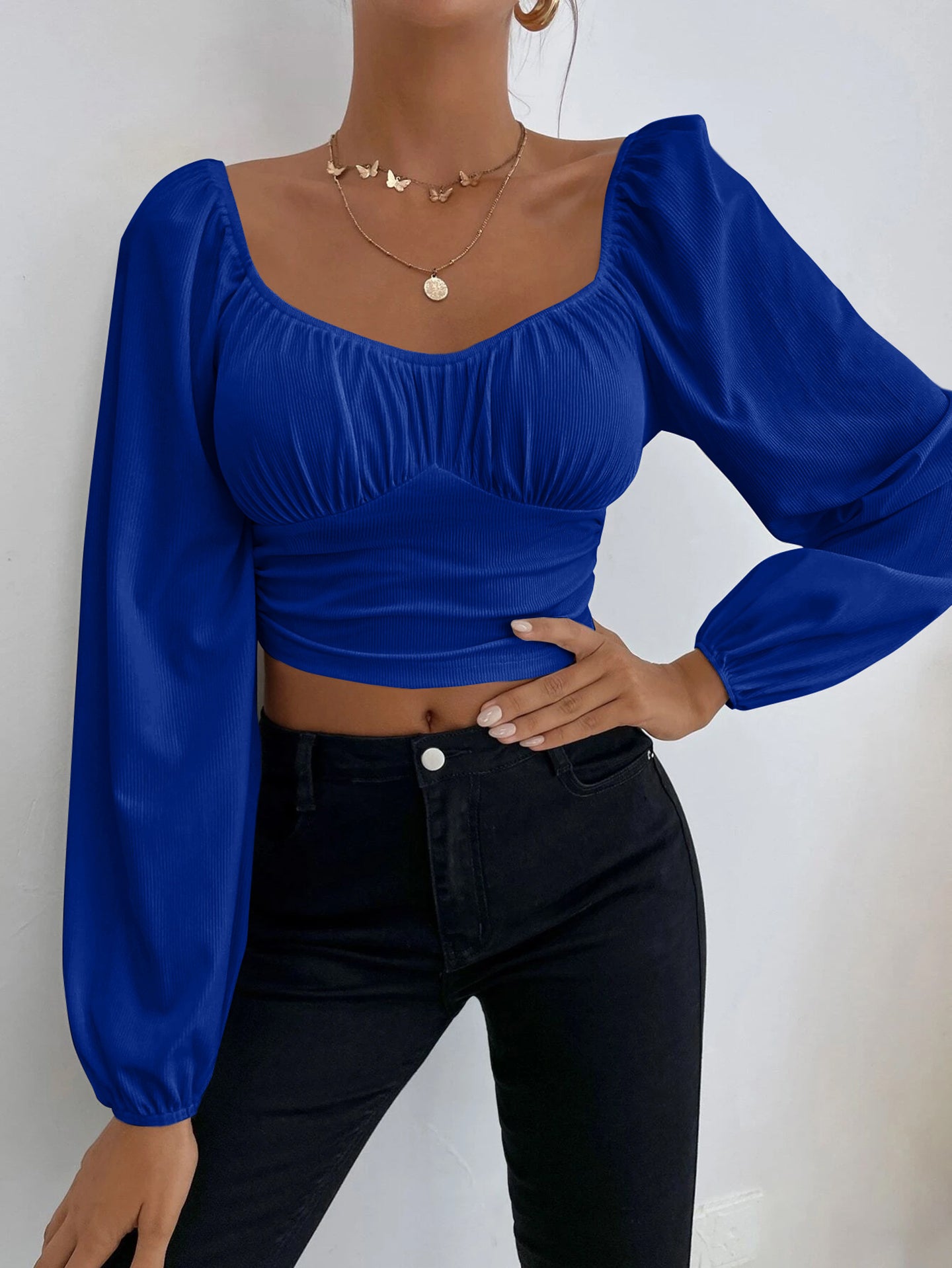 Women Square Neck Long Sleeves Tank Top