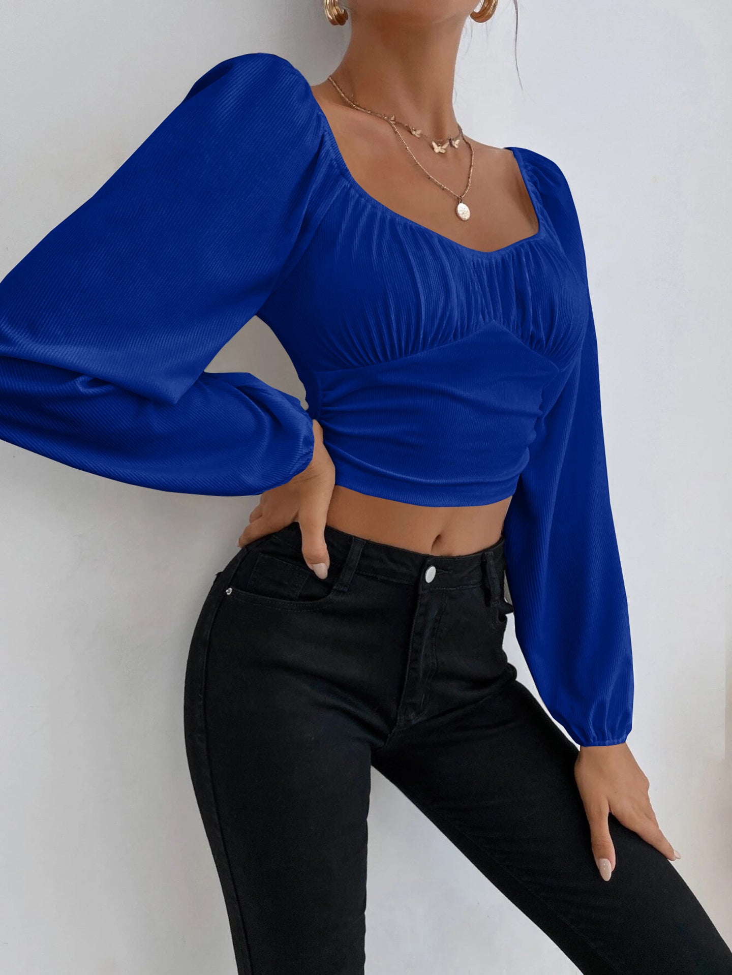 Women Square Neck Long Sleeves Tank Top