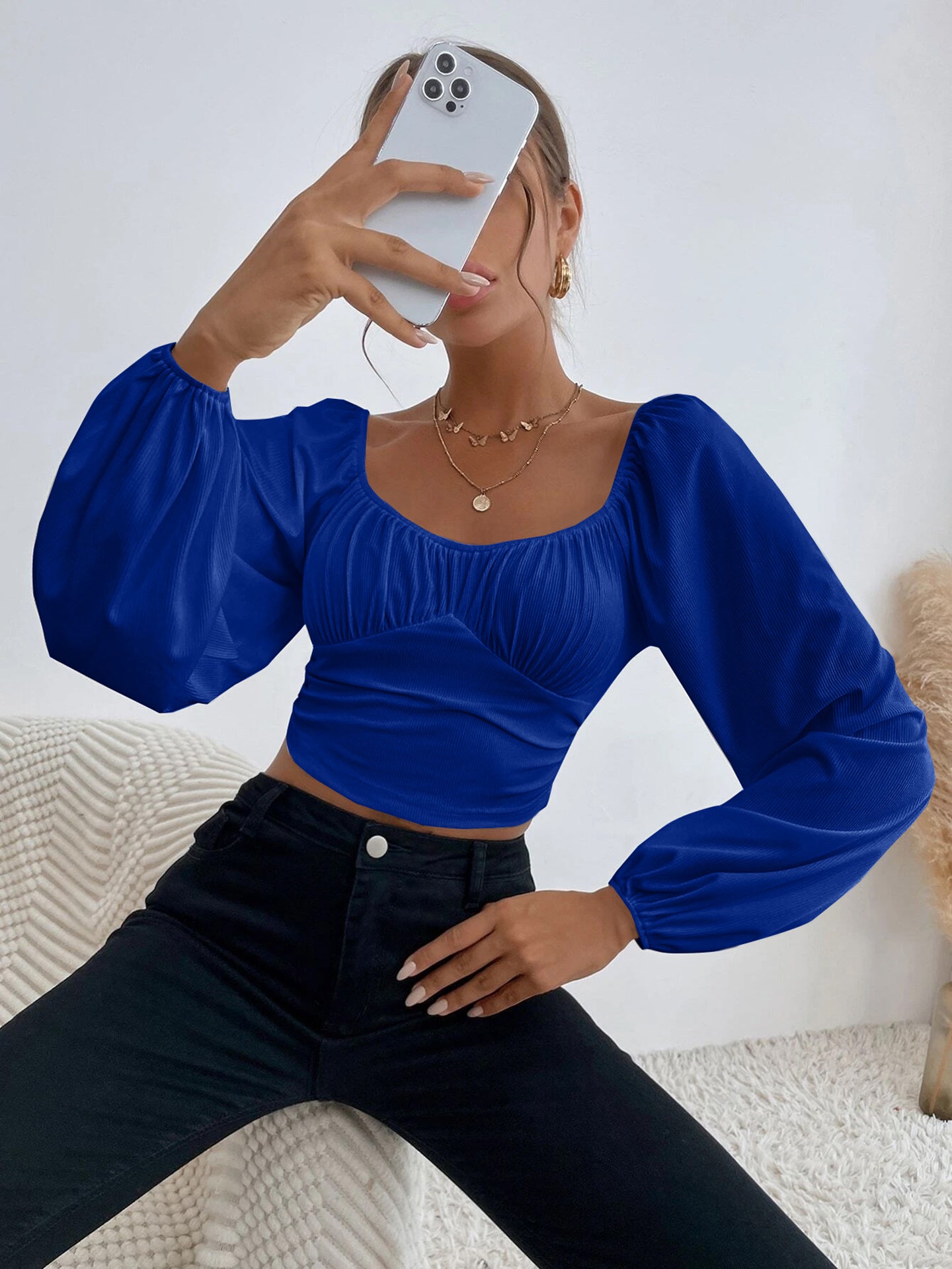 Women Square Neck Long Sleeves Tank Top