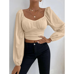 Women Sweetheart Neck Puff Sleeves Crop Top