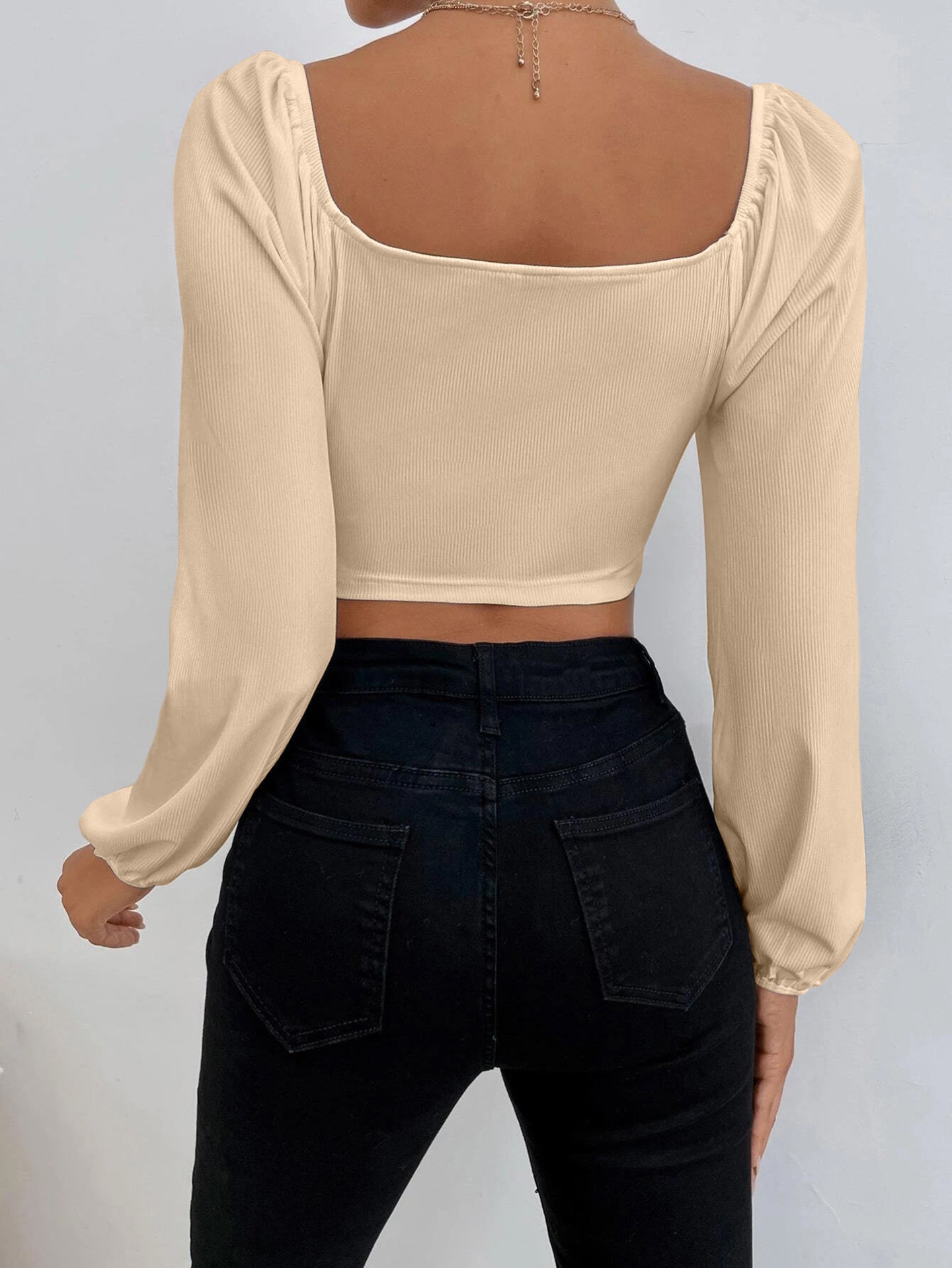 Women Sweetheart Neck Puff Sleeves Crop Top
