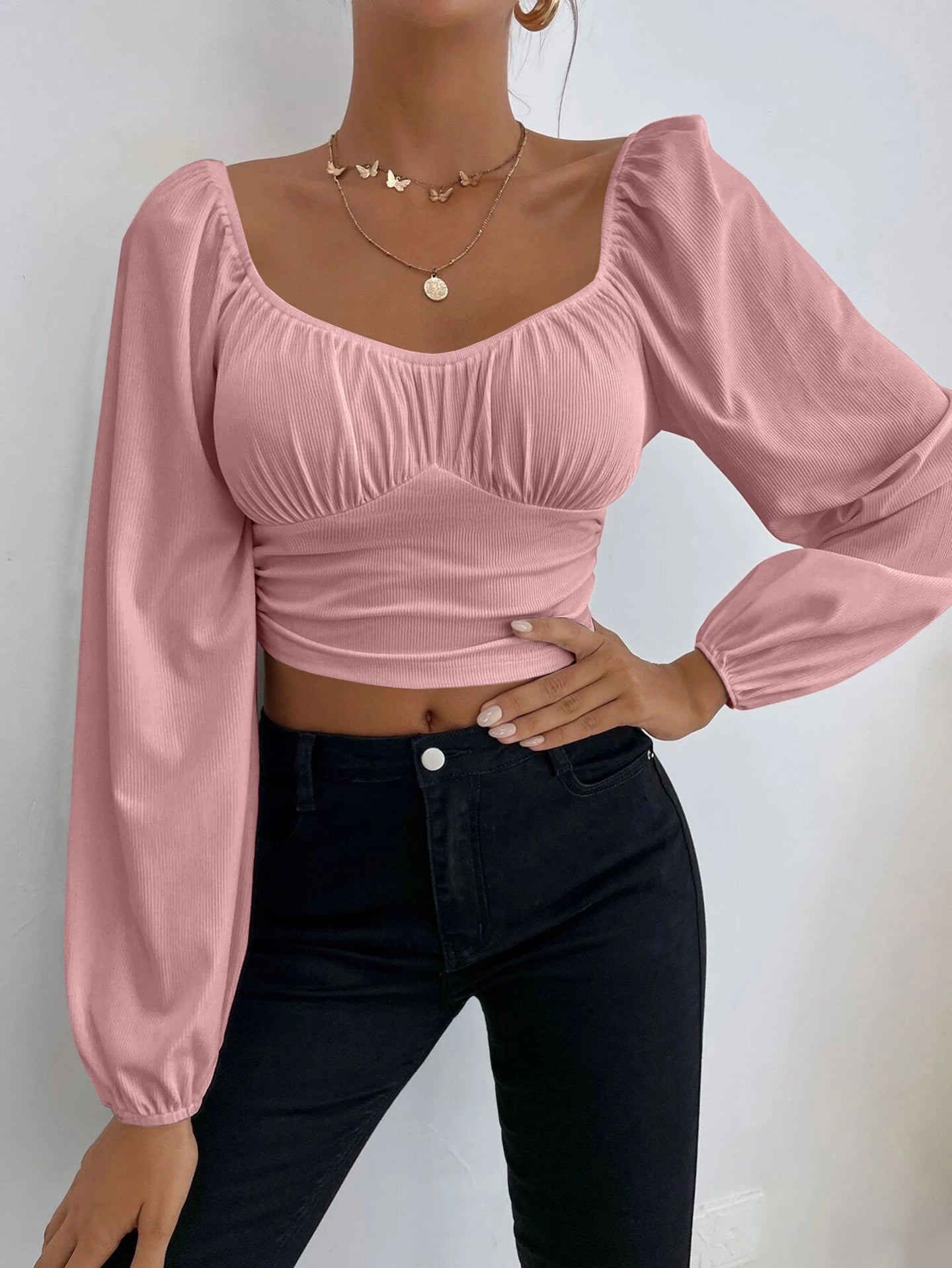 Women Sweetheart Neck Cinched Waist Top