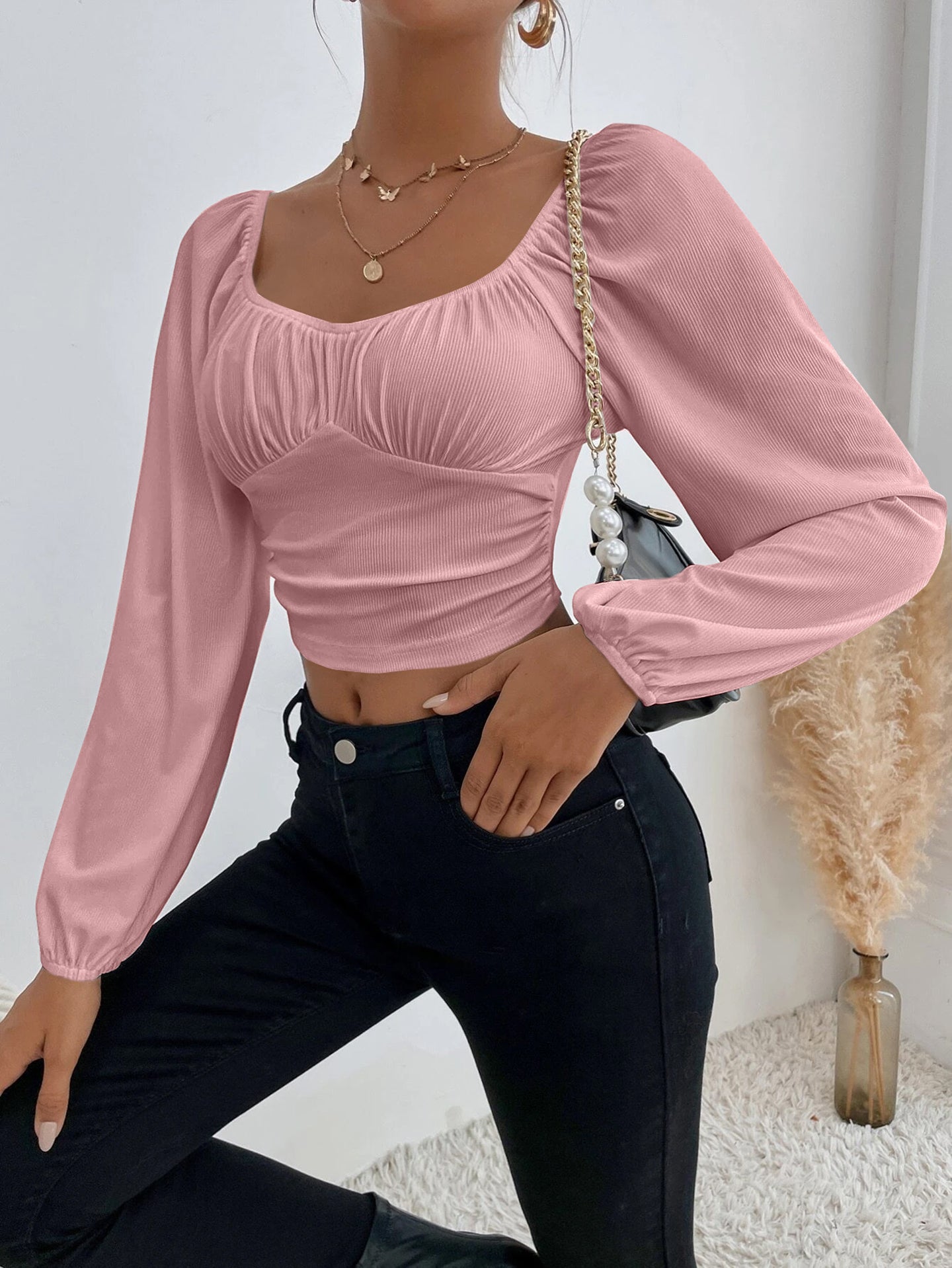 Women Sweetheart Neck Cinched Waist Top